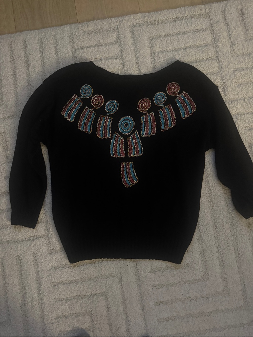 Vintage Black Embellished Crewneck Women's Sweater